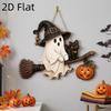 2D Flat Halloween Wooden Ghost Door Hanger Gothic Broom Ghost Hanging Wall Plaque  Front Door