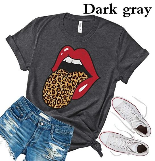Nová letní trička s červenými ústy a potiskem rtů, vtipné leopardí tričko