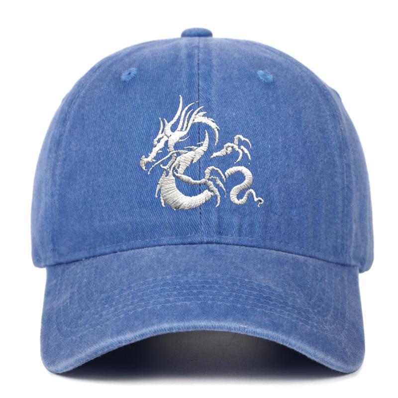 European Dragon Embroidery Vintage Washed Cotton Baseball Cap