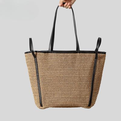 Sac Tissé Femme Grande Capacité Style Vacances Bord de Mer Sac Tissé Sac en Paille