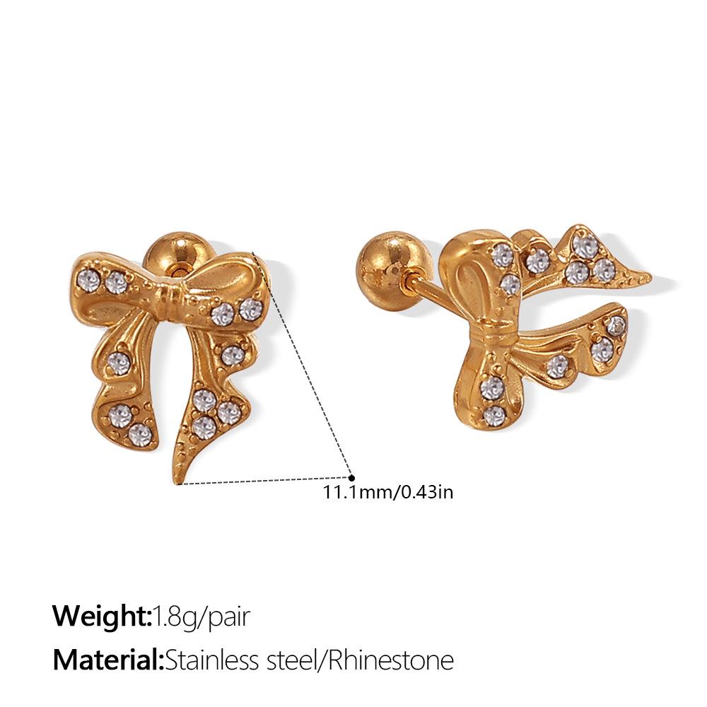 Premium Diamond Bow Earrings Stainless Steel Gold Plated Fashion Daily Earrings Women