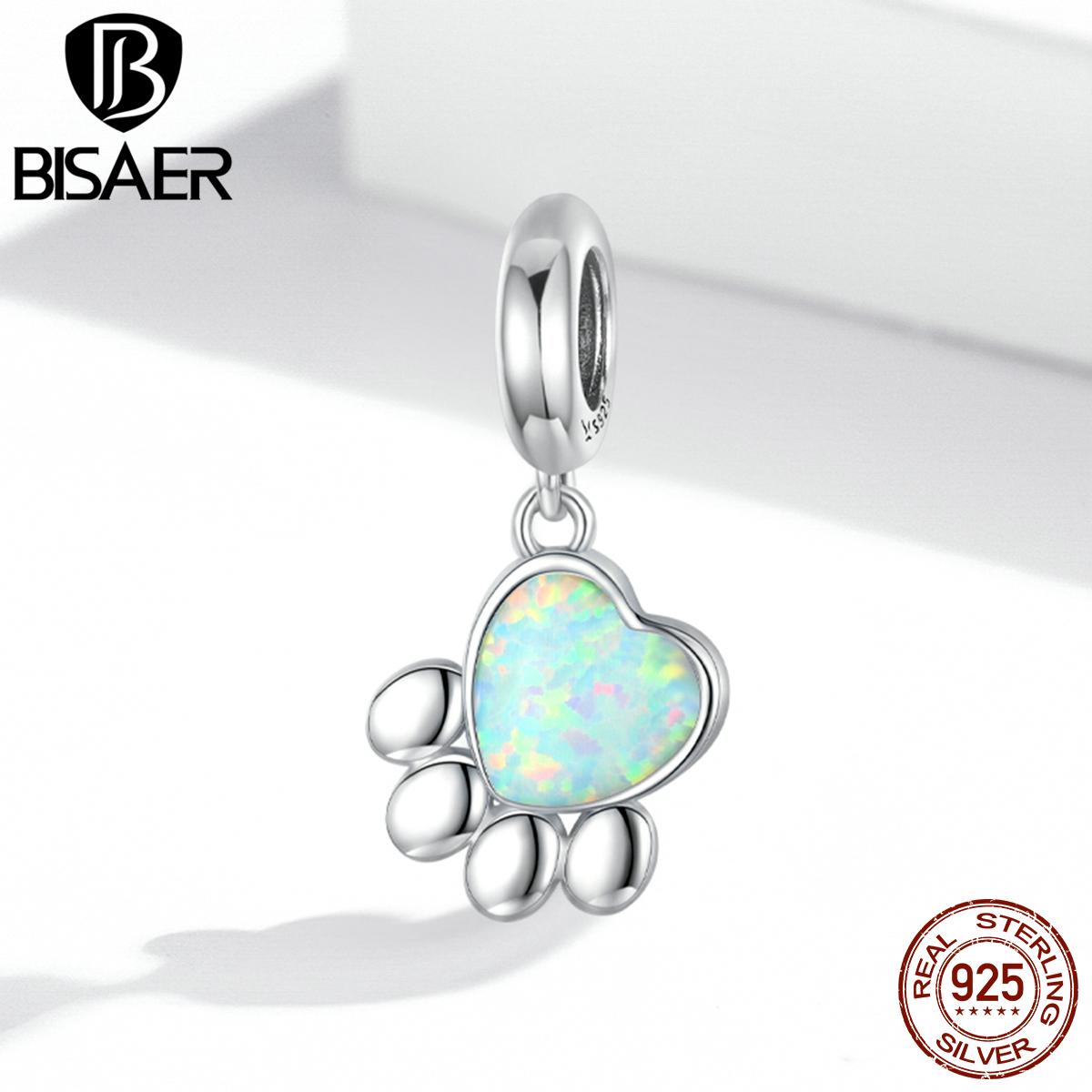 

BISAER стерлингового серебра 925 пробы нежные милые опаловые очаровательные бусины в виде лапы подходят для оригинального браслета и ожерелья для женщин ювелирные изделия 925 silver