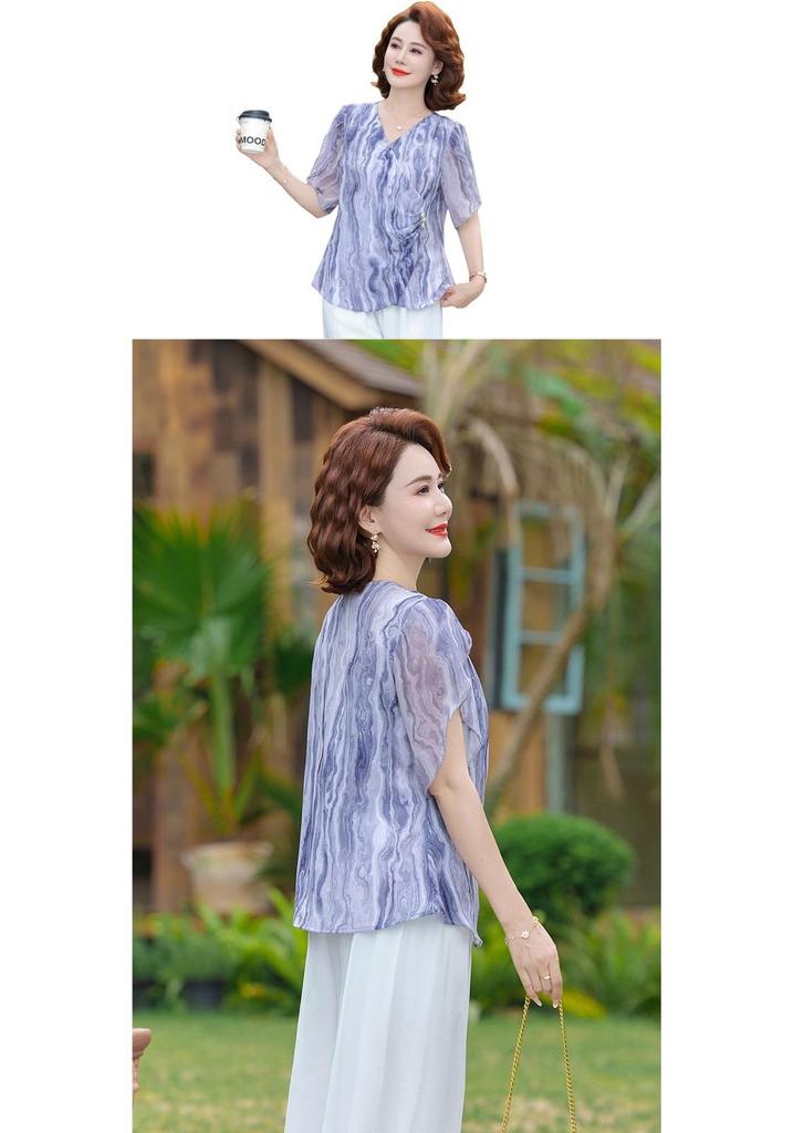 Chiffon Short-Sleeved Blouse – Mother's Summer Style for Middle-Aged Women