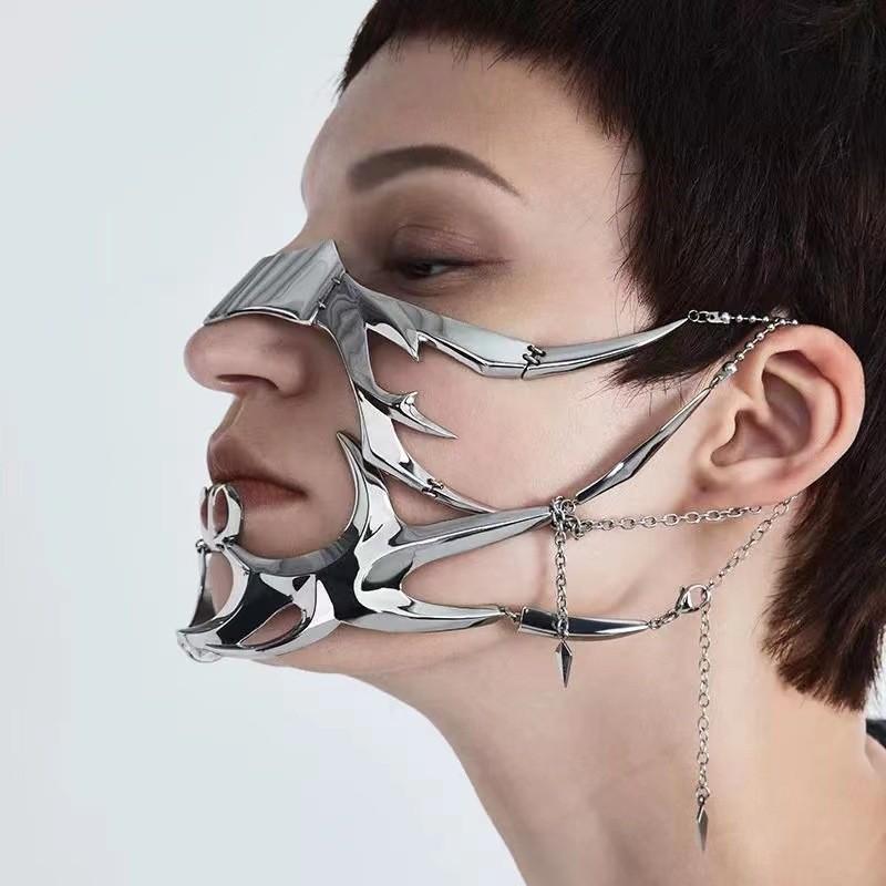 Punk Irregular Metal Mask Trendy Mechanical Bloodshed Mask For Women Men Halloween Ball Party Paty Mask Jewelry Accessories