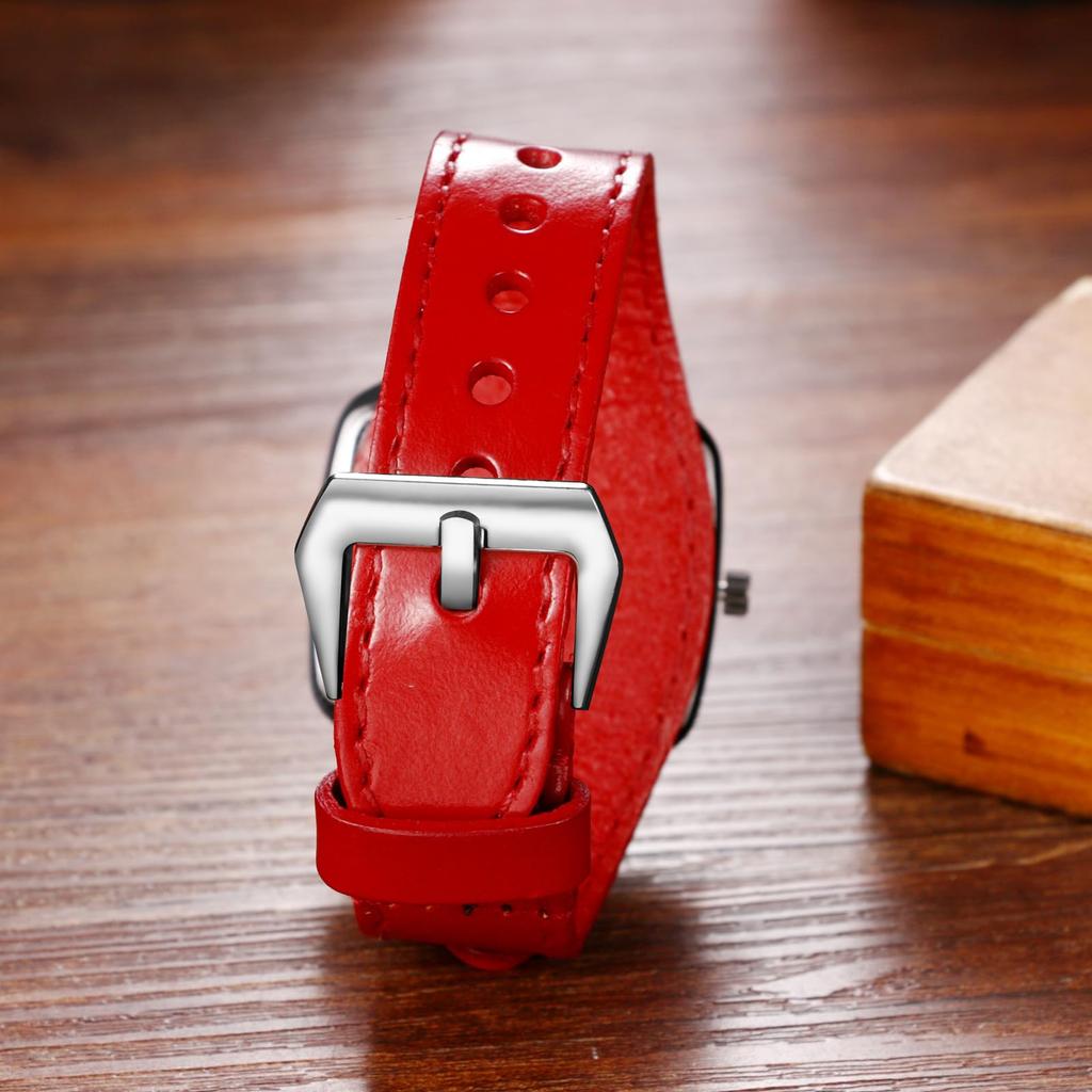 Unisex Square Wristwatch with Leather Waterproof Analog Quartz Genuine Punk Fashion Watch Perfect Gift for and Day Strap Movement, Leather, -