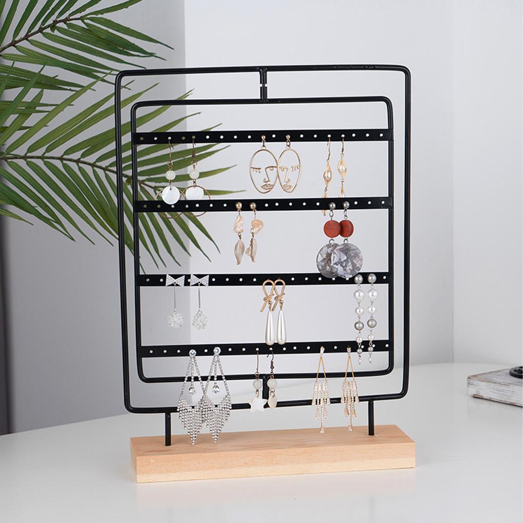 Jewelry Holder 5 Layers Ear Card Rotating Stand Earrings Pendant Hanger Wood Base Jewellery Rack Showcase Organizer