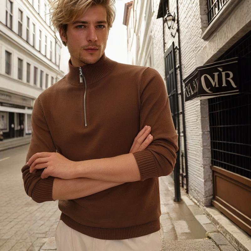 2024 Autumn Men s Versatile European & American Style Half-High Collar Zipper Knit Pullover Sweater XL