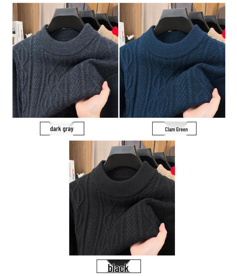 Men's Thick Warm Knitted Sweater, Half-High Collar, Winter Casual Mid-Age Dad Base Layer