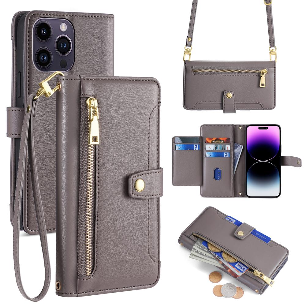 Luxury Crossbody Folio Multi Function Leather Phone Case with Strap for Apple iPhone 15 14 13 12 Pro Max
