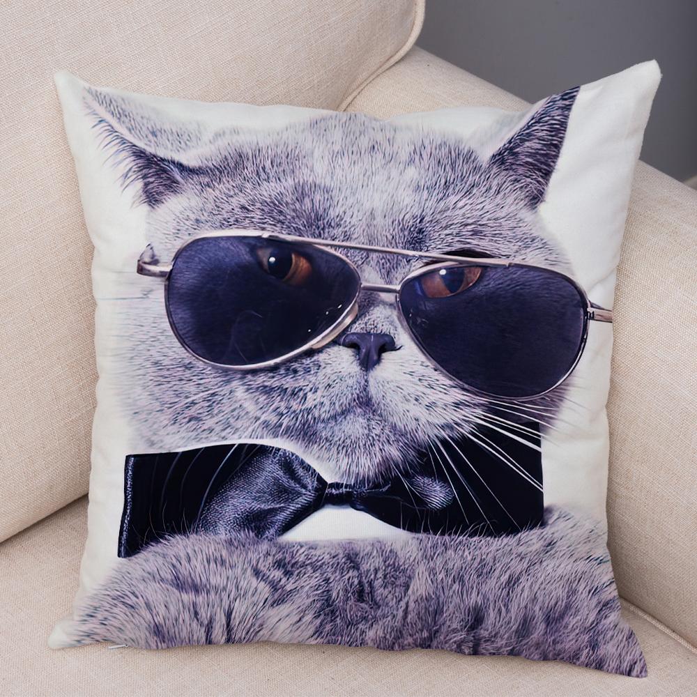 Cute Cat Dog Photo Cushion Cover Realistic Animal Portrait Print Soft Blend Sofa Living Room Bedroom Home Decor Throw PillowCase