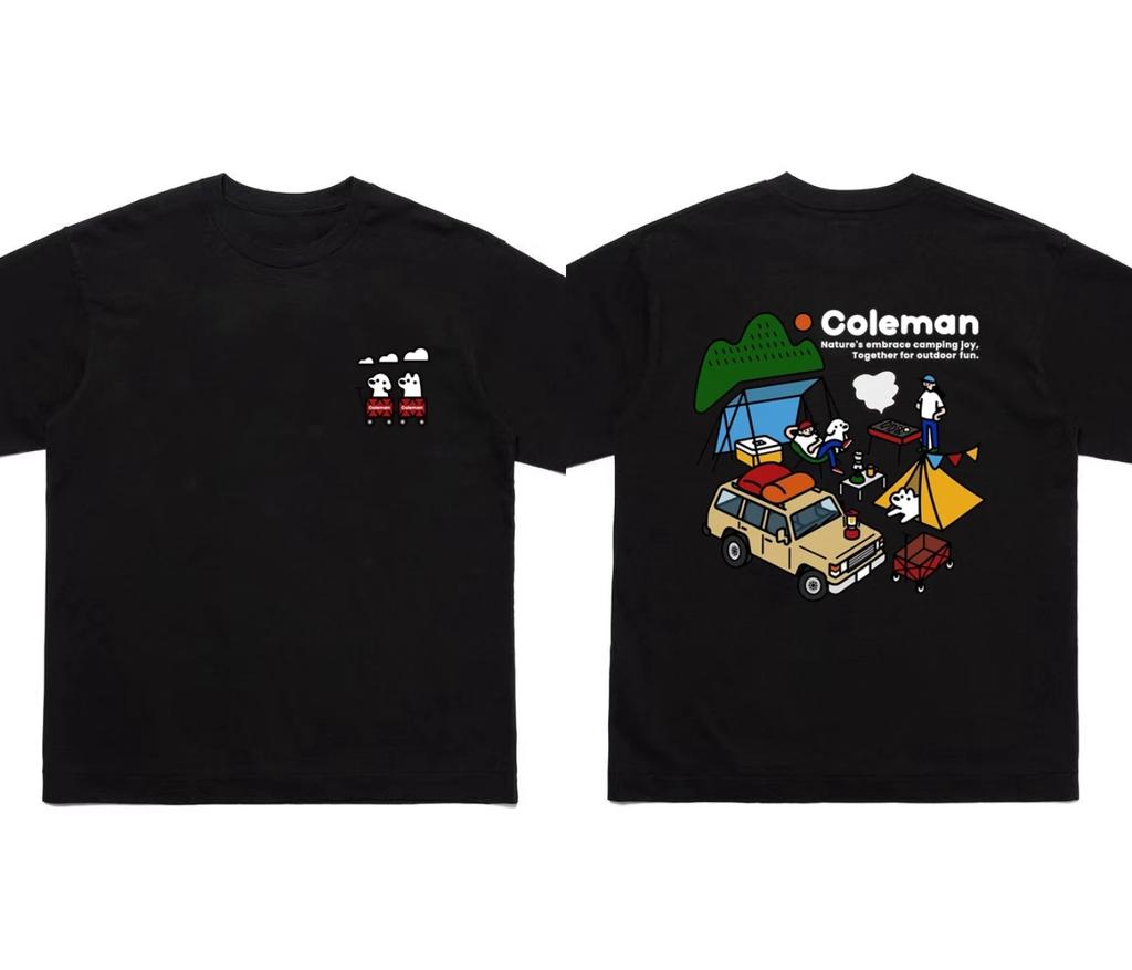 Summer New Listing T-shirt Coleman Couple Tee Casual Oversized Outdoor Graphic Crew Neck Men Tee Sports Top Street Wear Clothing