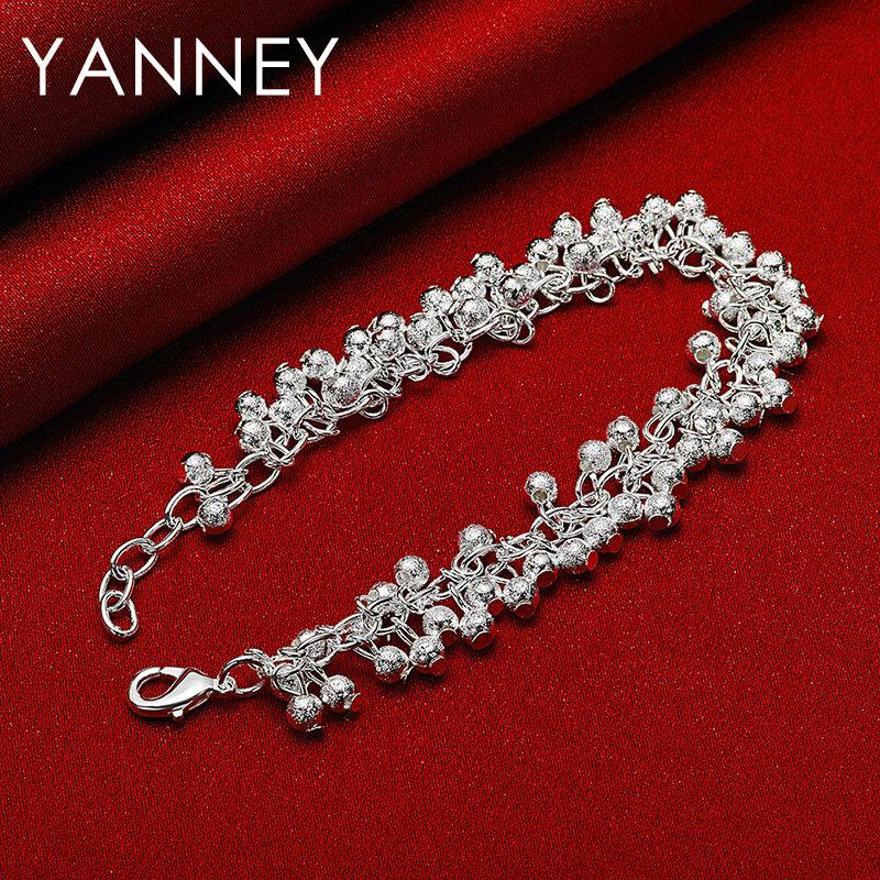 925 Sterling Silver 8-inch Delicate Frosted Beaded Bracelet for Women, Fashionable Wedding Party Jewelry Accessories