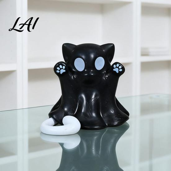 Spooky Desktop Ornaments 2 Pcs Halloween Ghost Statue Cute Cat Figurine Cartoon Party Table Accents Mini Kitten Ornament for Home Office Tabletop
