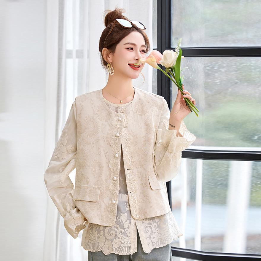 

Женский весенний новый комплект из двух предметов: кружевной жилет и жаккардовая рубашка-топ, жилет, куртка 2XL