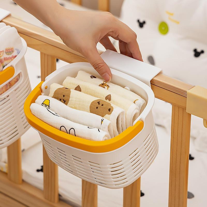 Baby Crib Sundries Storage Baskets Home Feeding Bottle Diapers Organize Box Bibs Clip Bedside Plastic Small Items Storage Basket