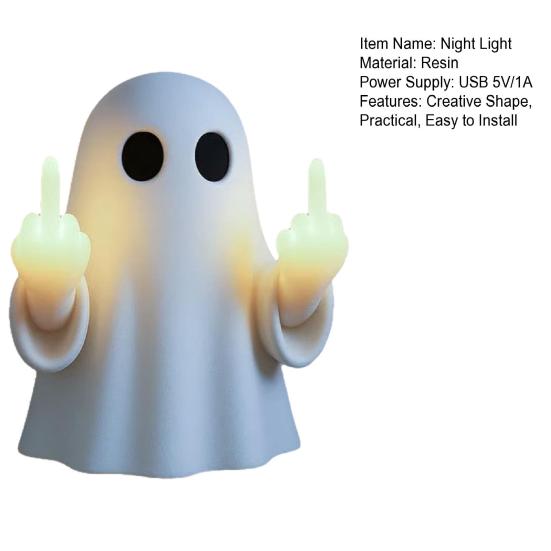 LED Lamp Middle Halloween Ghost Figurine Night Finger Statue with Light