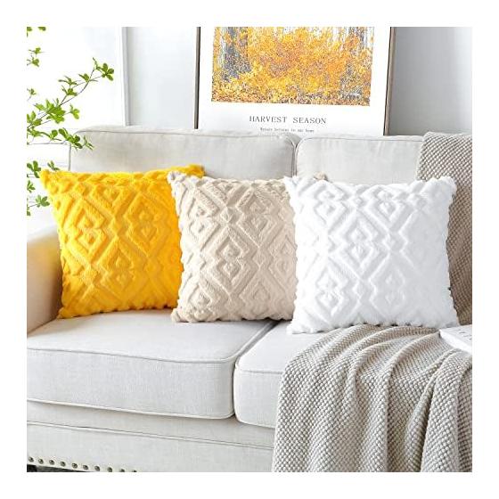 OTOSTAR Cushion Cover 45 45cm Scandinavian Set of 2 Short Wool Velvet Stylish Cute Soft Pattern Diamond Modern Elegant Zipper Interior Sofa Cushion