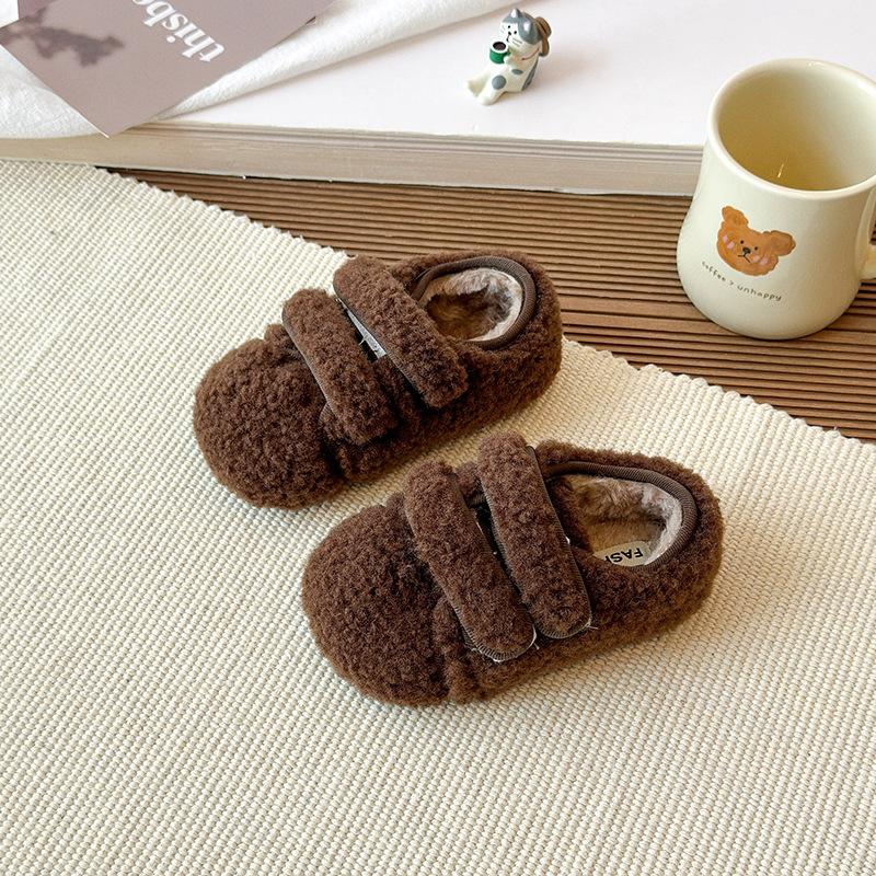 Children's Solid Color Furry Shoes, New Autumn/Winter Style, Cute Woolen Warm Shoes for Girls, Solid Color Fleece-Lined Cotton Shoes