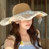 Summer Women Blue Lace Butterfly Bow Sun Hat With Wide Brim For Beach And Vacation
