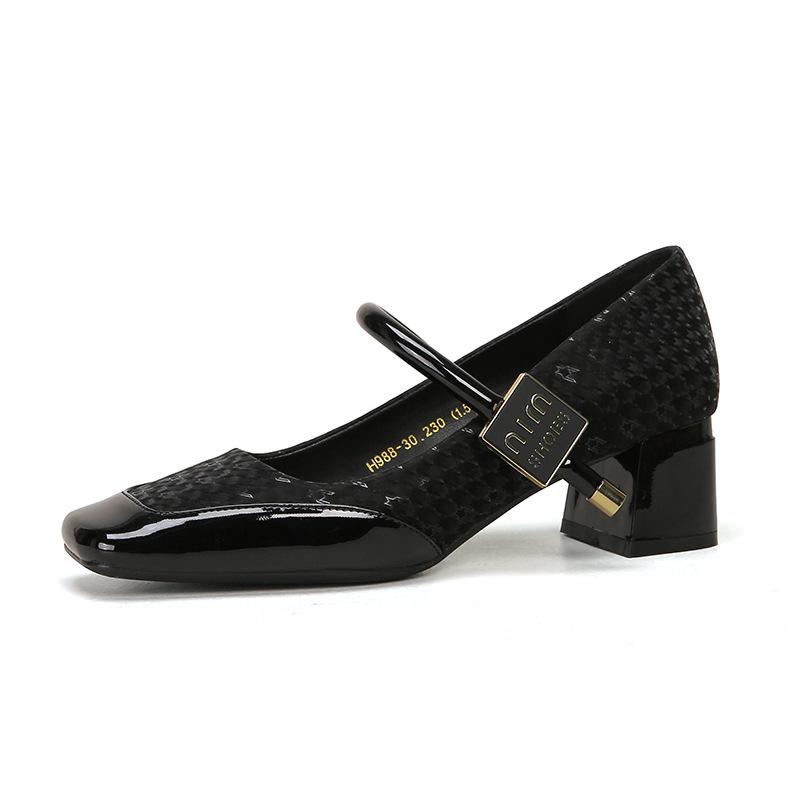 H988-30 special pattern silk high heels women's 2025 spring new word with Mary Jane women's shoes outside