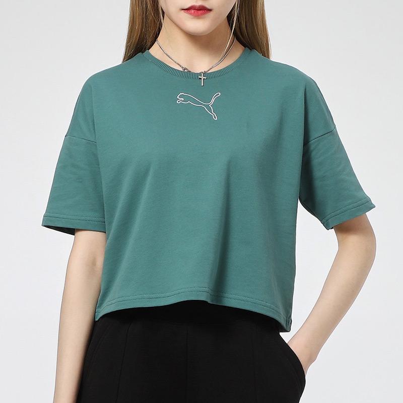 Puma Short Sleeve Round Neck Running Training T-Shirt Women Tops Green 845965-45