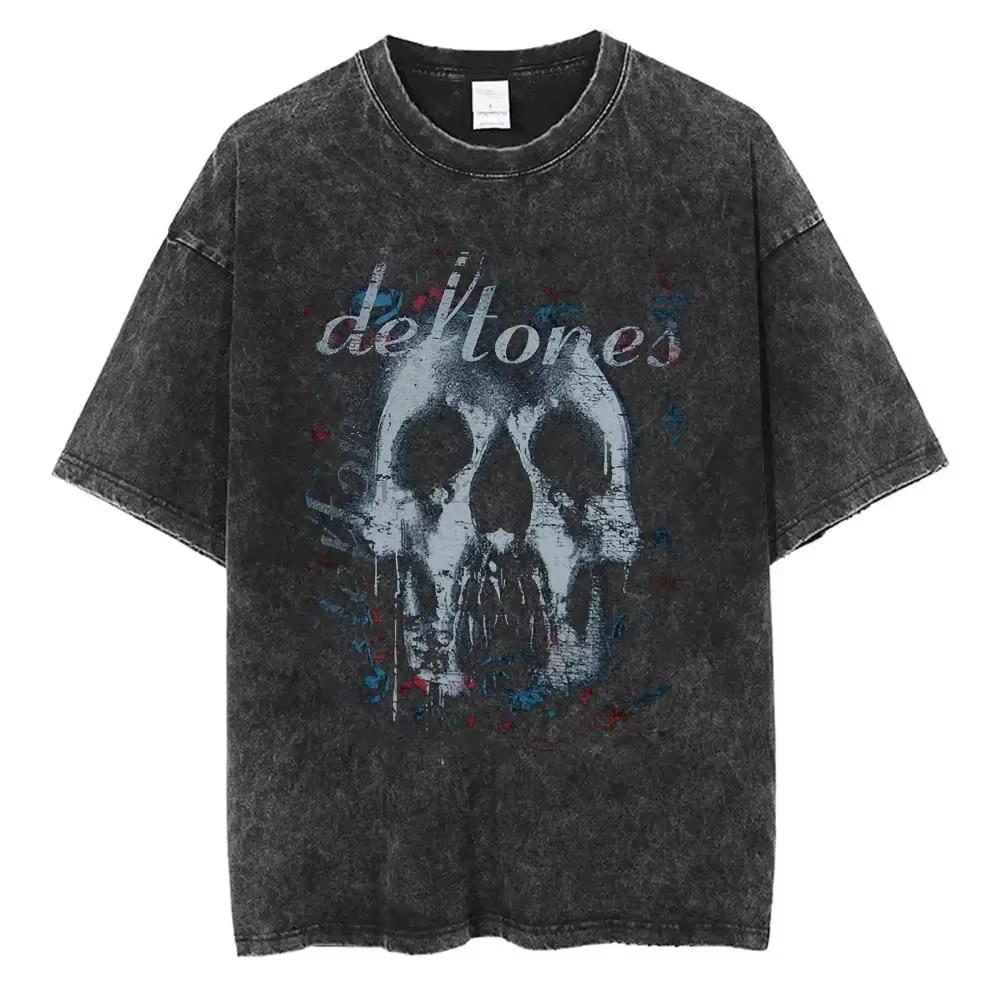 New Arrival Deftones Private Rock Music Vintage Washed Graphic Tee Retro Band Print Oversized Loose Short Sleeve Streetwear Cotton Tees For Men Women