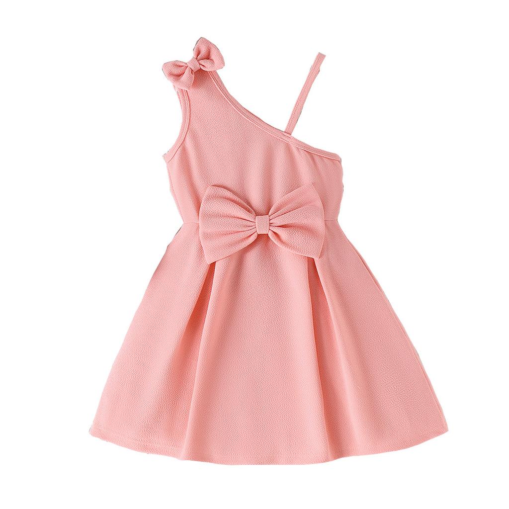 Girls' Princess Dress Summer Children's Fashion Diagonal Shoulder Halter Waist Bow Dress