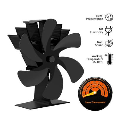 Black Fireplace 6 Blades Heat Powered Stove Fan Komin Log Wood Burner Eco Friendly Quiet Fan Home Efficient Heat Distribution