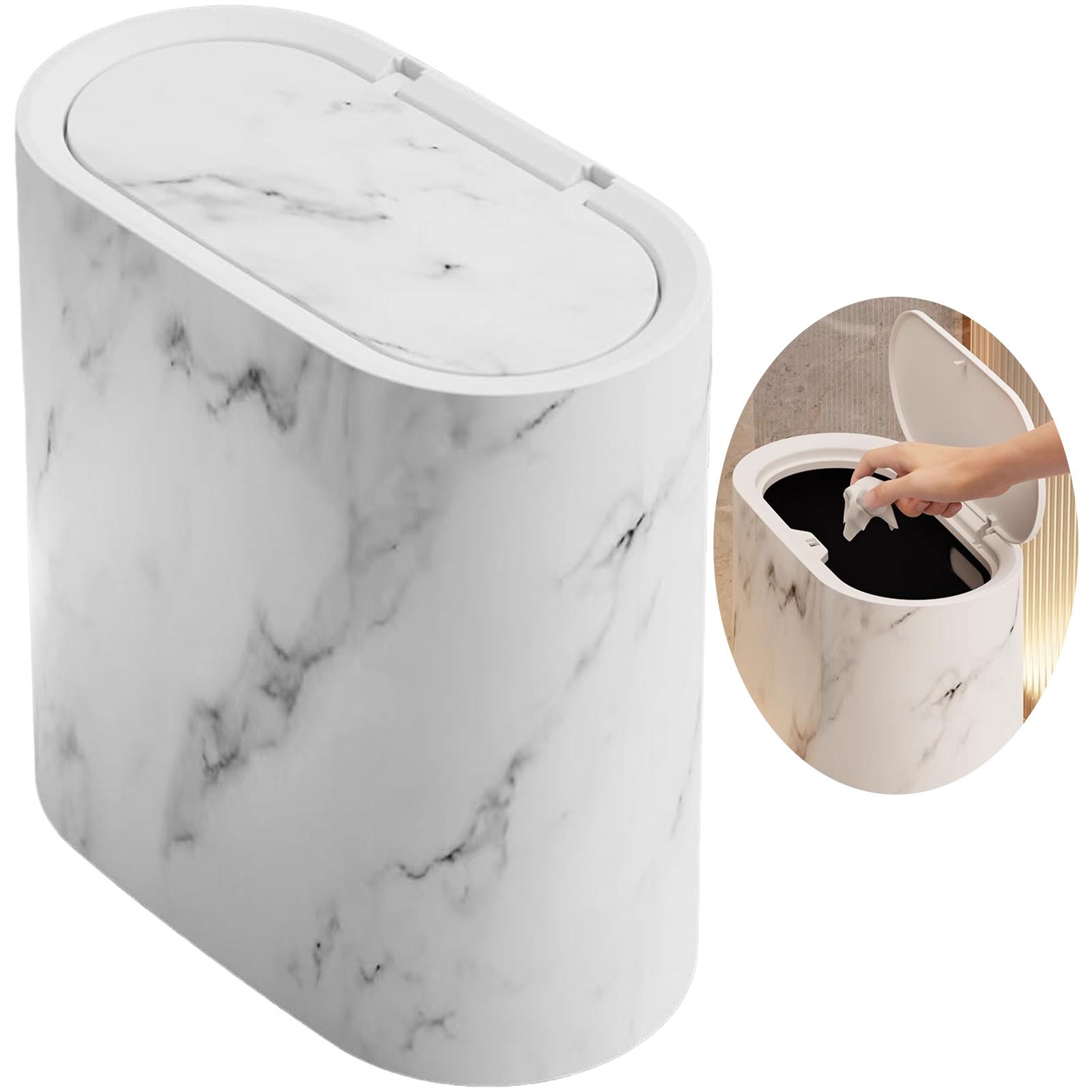 

Bathroom Trashcans with Lids Plastic Marble Wood Pattern Trash Can for Home School Office Apartment белый