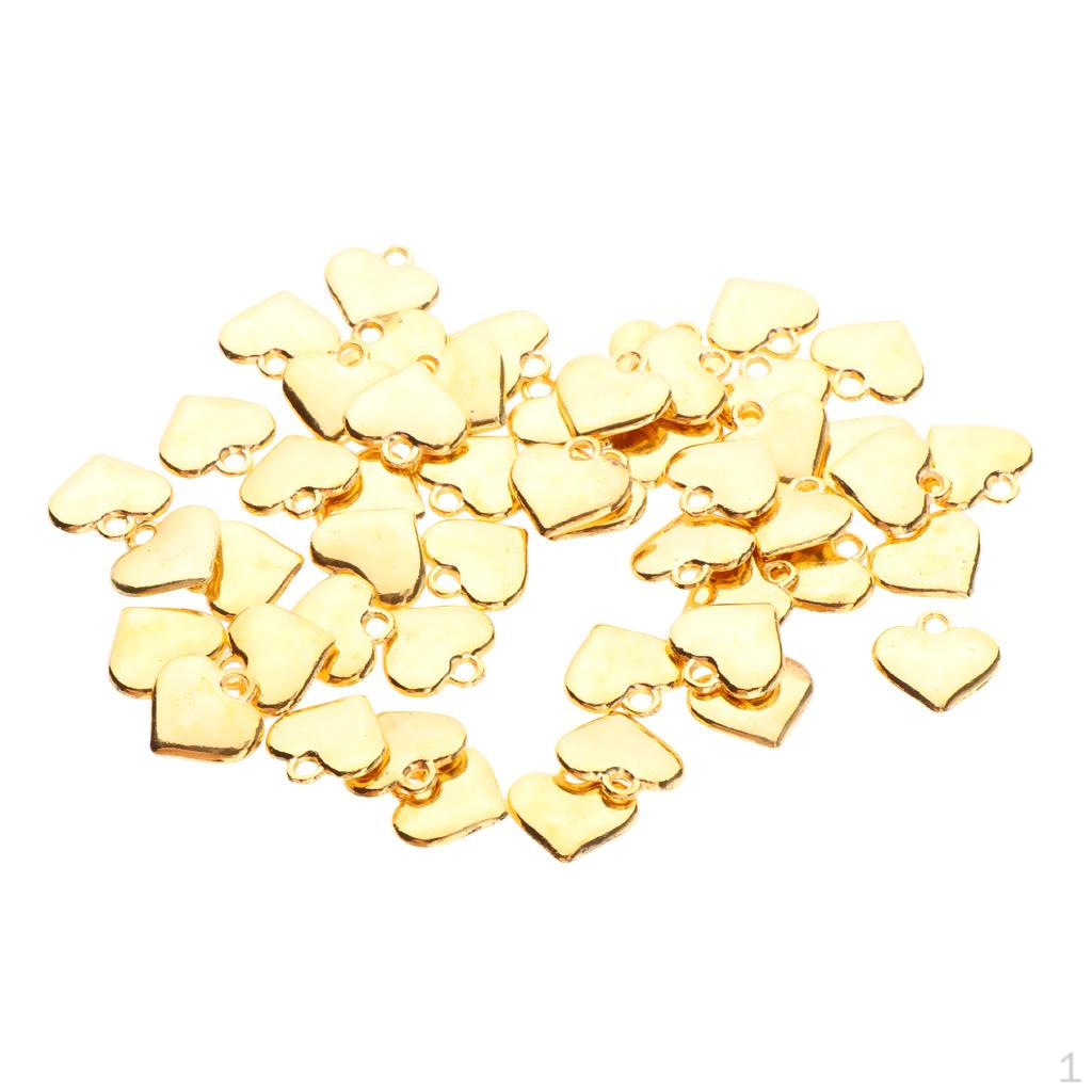 50 Pieces Heart Shape Metal Pendant Charms Beads For Jewelry Making Gold