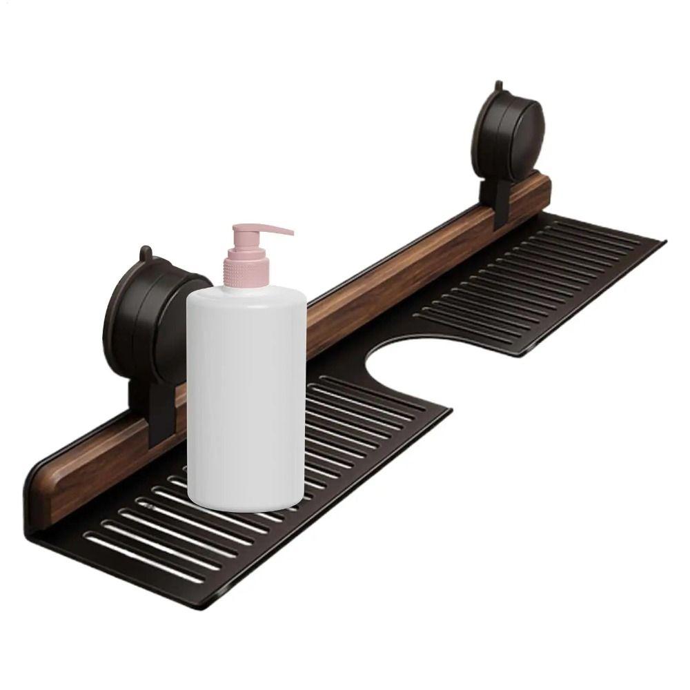 Walnut Finish Suction Cup Bathroom Shelf Wall Mount Shower Shelf Over Faucet Sink Rack  Bathroom