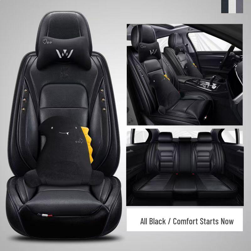 Universal Cartoon Car Seat Cushion - Four Seasons, Wear-Resistant, Dirt-Resistant, Full Surround, Leather Cover for Five-Seaters