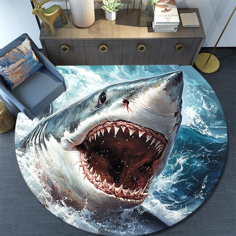 Shark Attack Round Area Rug,Carpet Rug for Living Room Bedroom Sofa Playroom Decor,Non-slip Floor Mat