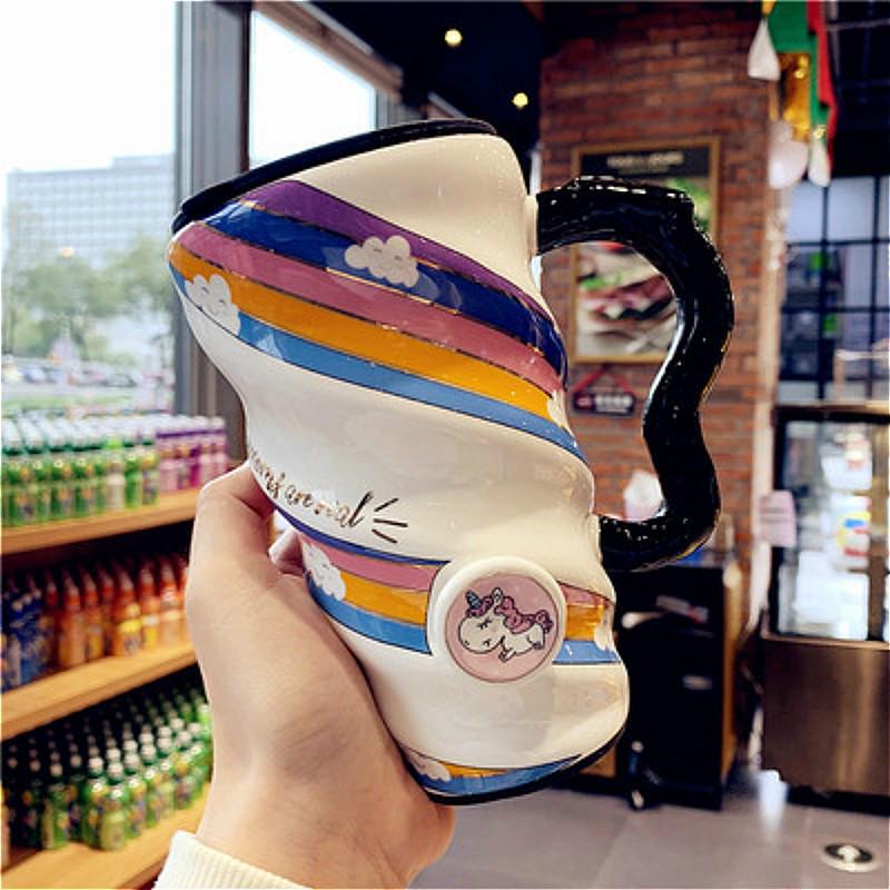 

Premium Cute Mug with Lid Large Capacity Internet Celebrity Trendy Coffee Cup Household Ceramic Water Cup Ceramic Cup 520ml
