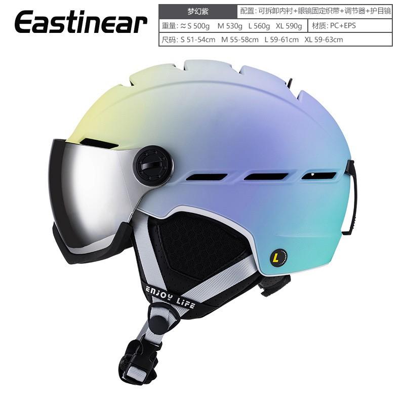 Gradient Color Ski Helmet With Integrated Goggles Adults Unisex Winter Snow Sports Protection