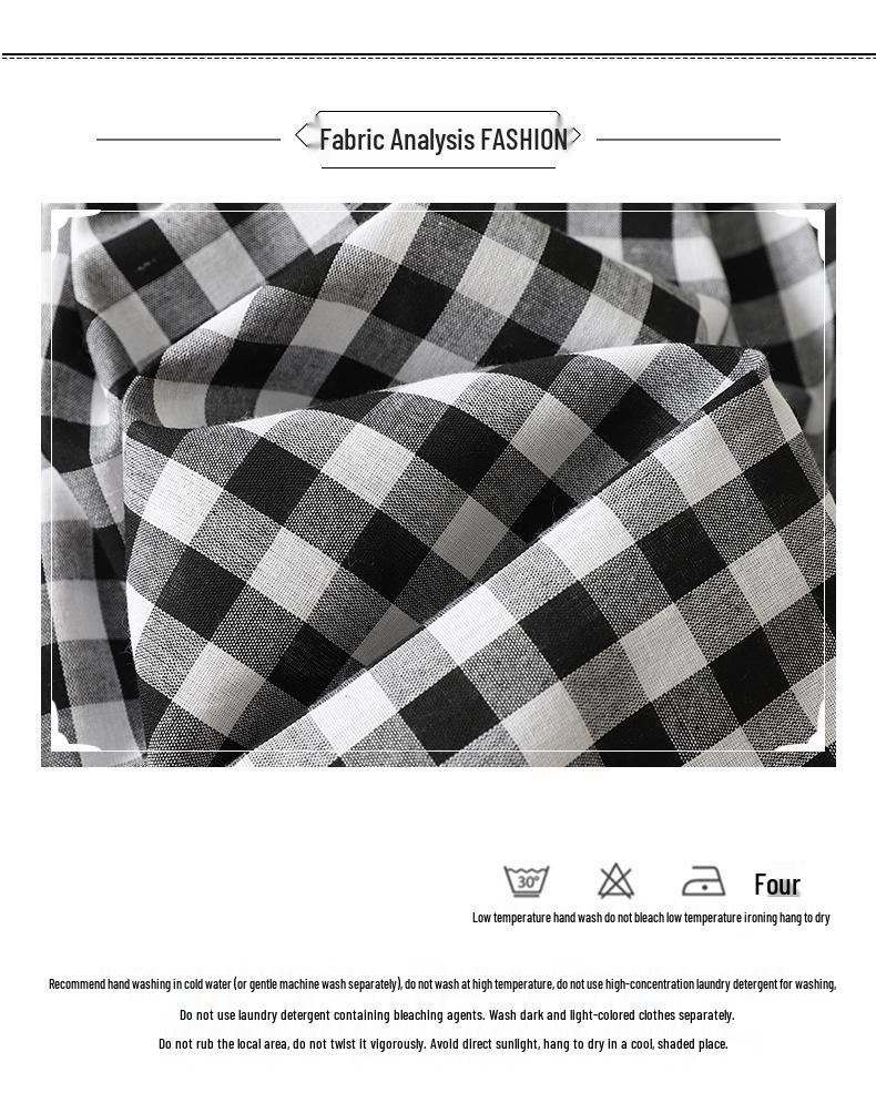 Women's Short Sleeve Plaid Shirt Dress - Fashionable, Loose-Fit, Slimming Cotton and Linen Design