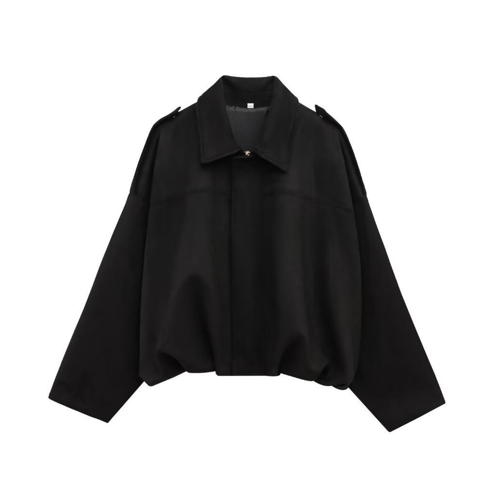 Fall Winter Women's Oversized Suede Batwing Sleeve Zip Up Aviator Jacket Casual Outerwear