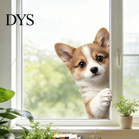 Easy to Apply Glass Stickers Cute Peeking Animal Static Window Clings, Cartoon Cat Dog Wall Stickers, Waterproof Holiday Party Decorations Removable