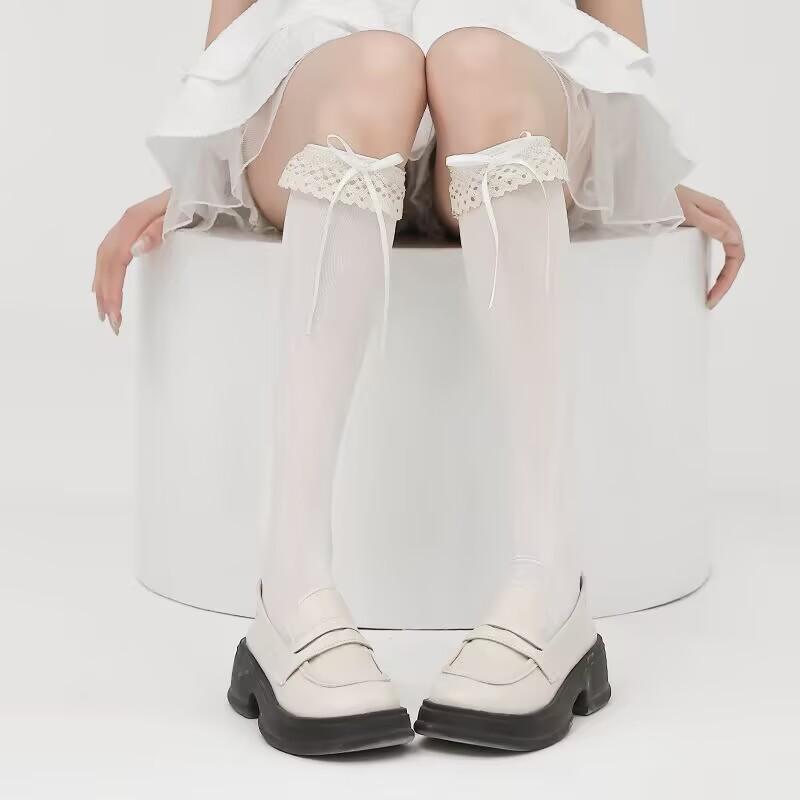 

Женские носки Lolita Lace Pearl Bow Maid белого цвета Простые модные гольфы до бедра милые кавайные носки для девочек забавные носки One Size