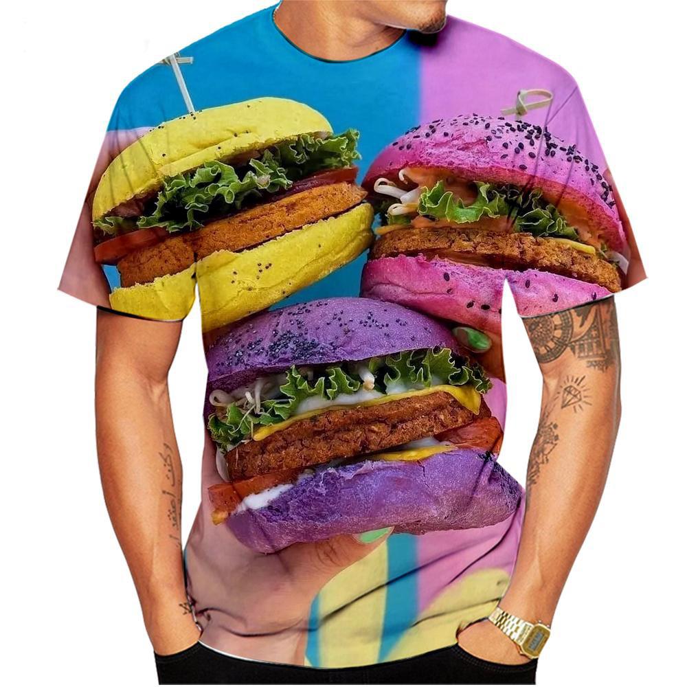 

Новые летние модные футболки с принтом гамбургера 3D, летние футболки с коротким рукавом для мужчин и женщин, большие футболки Harajuku, топы, детская одежда 6XL