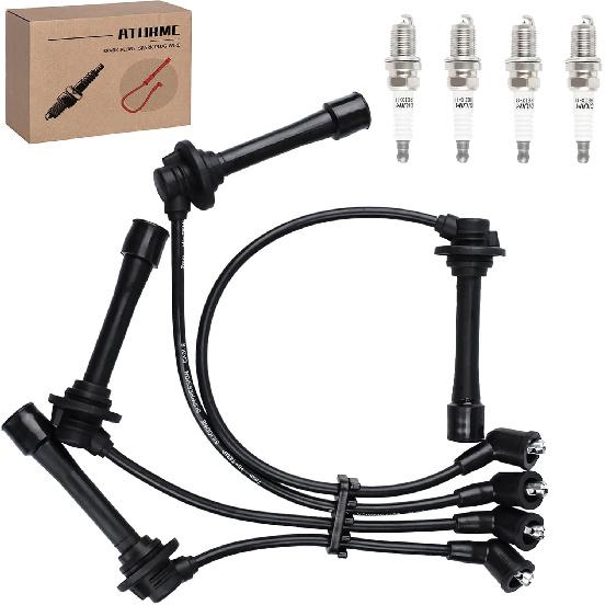 Set of 4 PCS Ignition Spark Plug Wires 32702-P0A-A00 8028 RC-HE73 671-4179 & 4 Iridium Spark Plugs Set Compatible with 1998-2001 Honda Accord DX