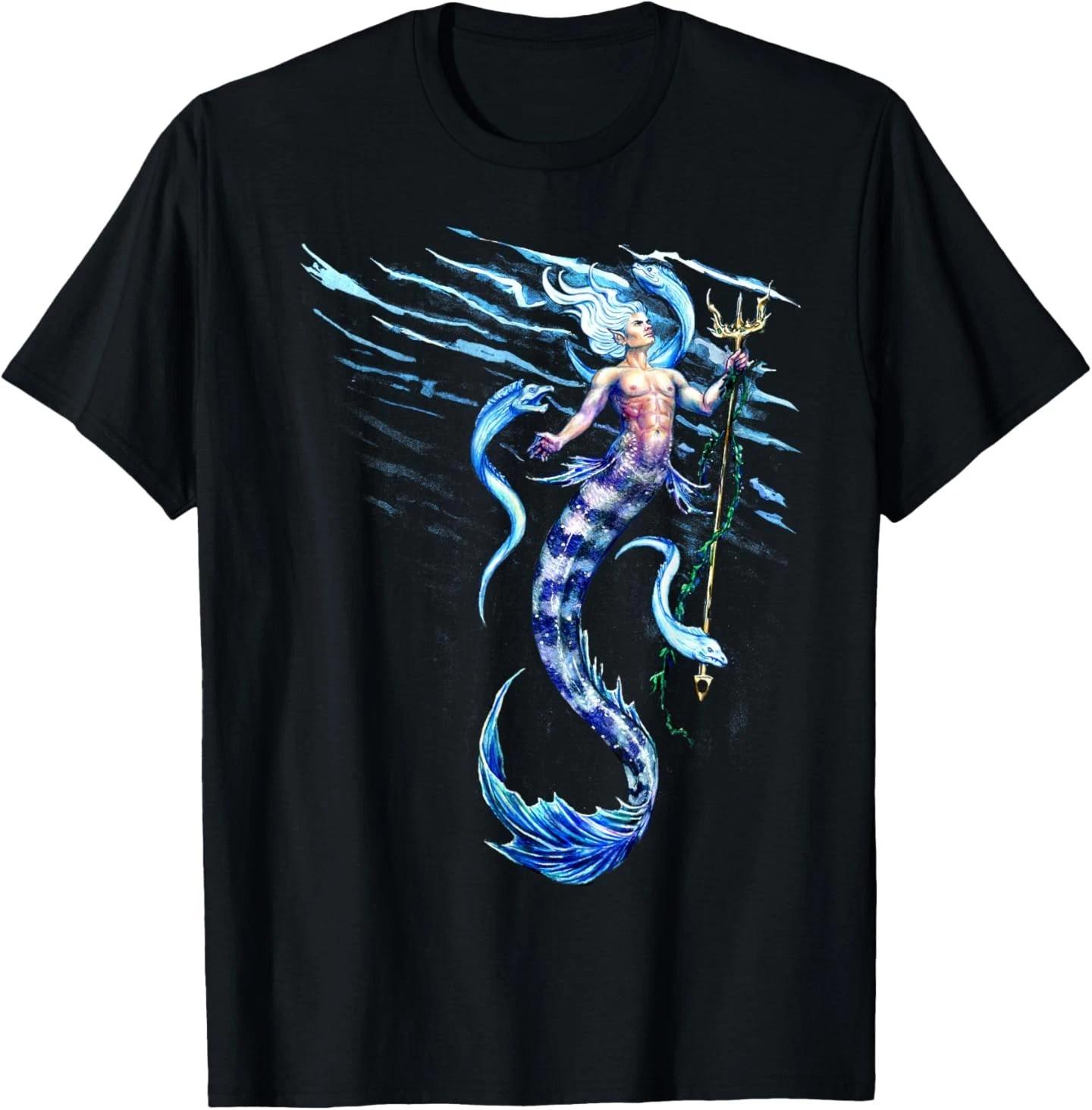 

Deep Blue, Ocean Merman Mermaid Fantasy Art Fishy T-shirt 4XL