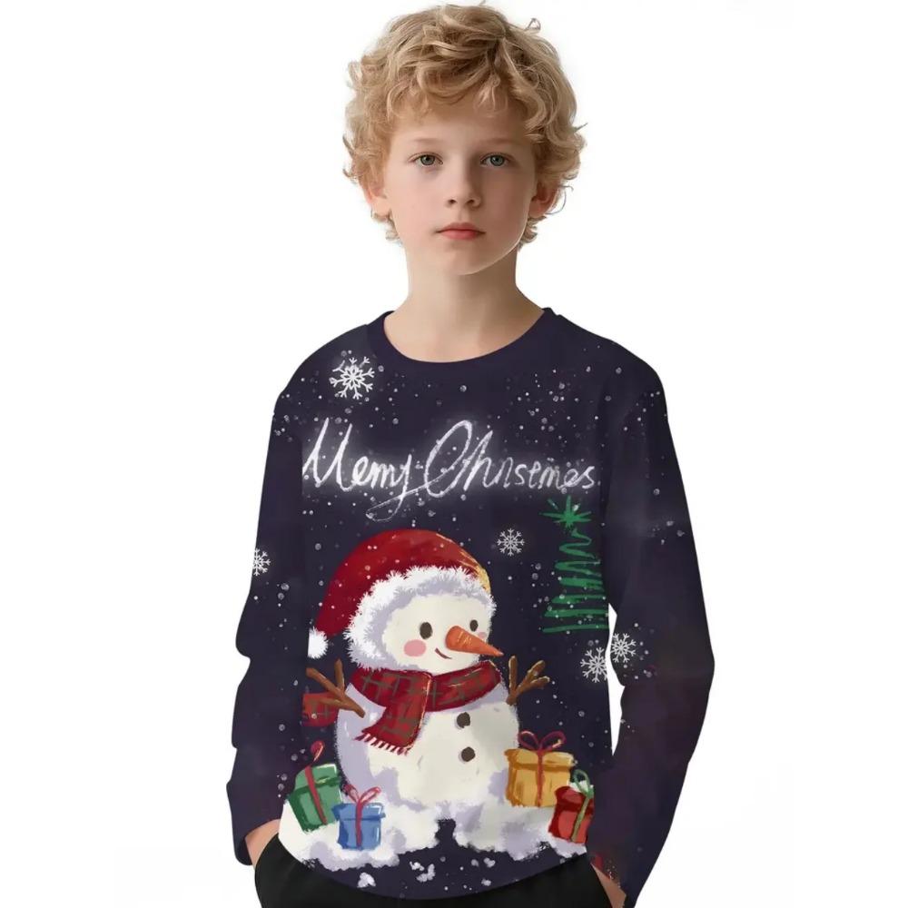 Frühlings- und Herbst-Rundhals-3D-Weihnachtsdruck-T-Shirts Modische lässige langärmlige Kinder-Jungen-T-Shirts