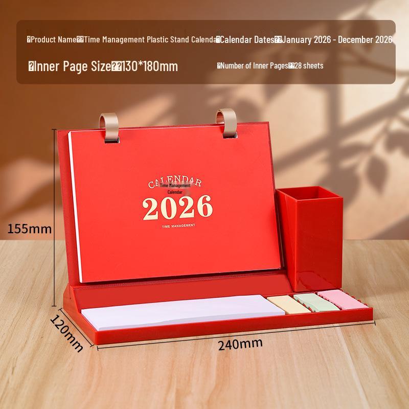 

Luxury 2026 Year of the Horse Desk Calendar with Acrylic Pen Holder, Customizable Logo for Business or Office. 2026