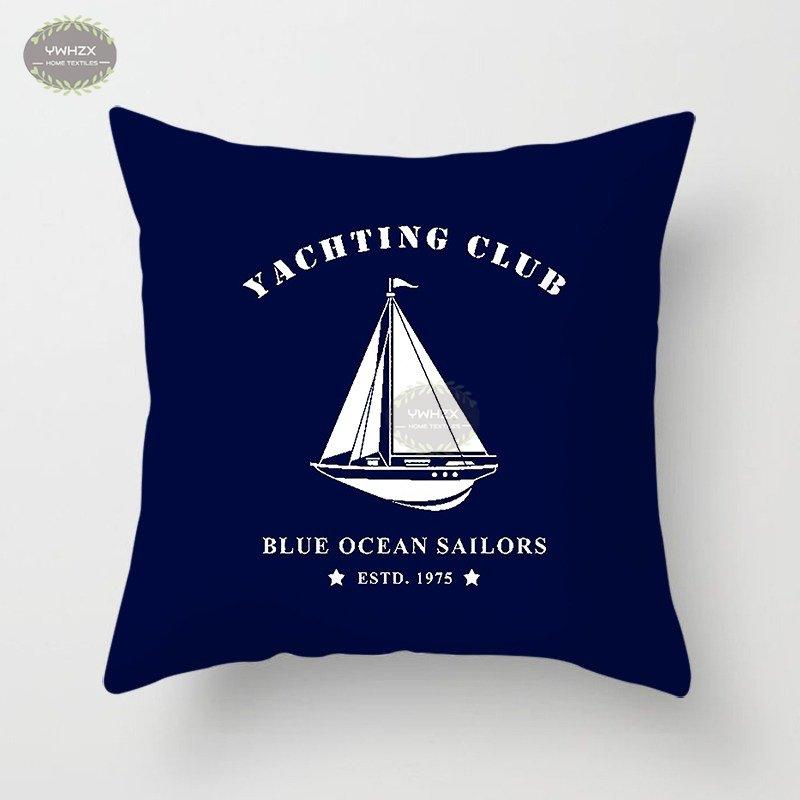 Compass Anchor Pattern Pillowcase Peach Skin Blue Mediterranean Style Gift Living Room Sofa Home Decor Car Seat Cushion Cover