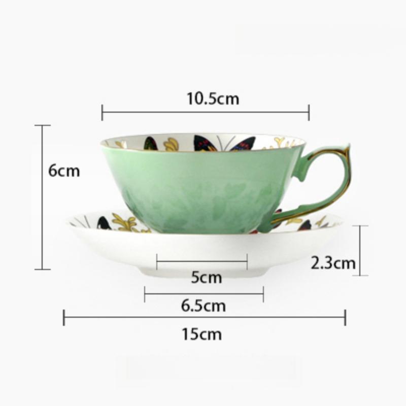 Tazas de Café Europeas de Lujo Ligero Tazas Británicas para el Té de la Tarde Porcelana de Hueso Mariposa Oro Cerámica de Té Tazas y Platillos para Té Negro