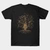 Men Black Print T-shirt Guitar Music Tree No-Cut Transfer Paper Print Cotton Tshirt