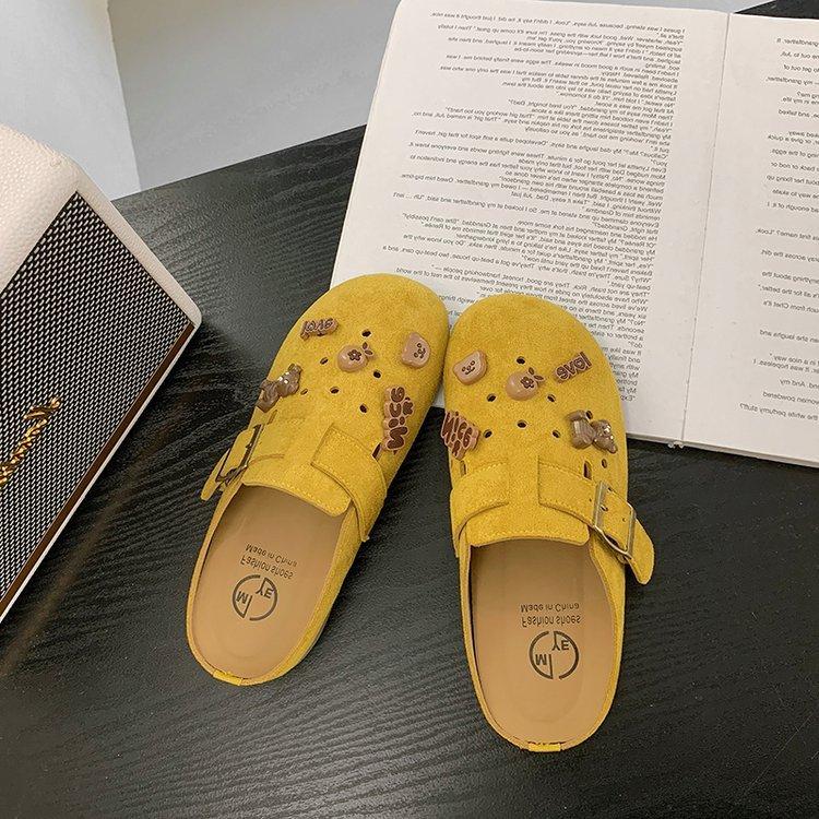 Niche Retro Bag Head Slippers Women's Spring and Summer New Thick-soled Half-bag Shoes Women Wear Half-drag Hole Shoes
