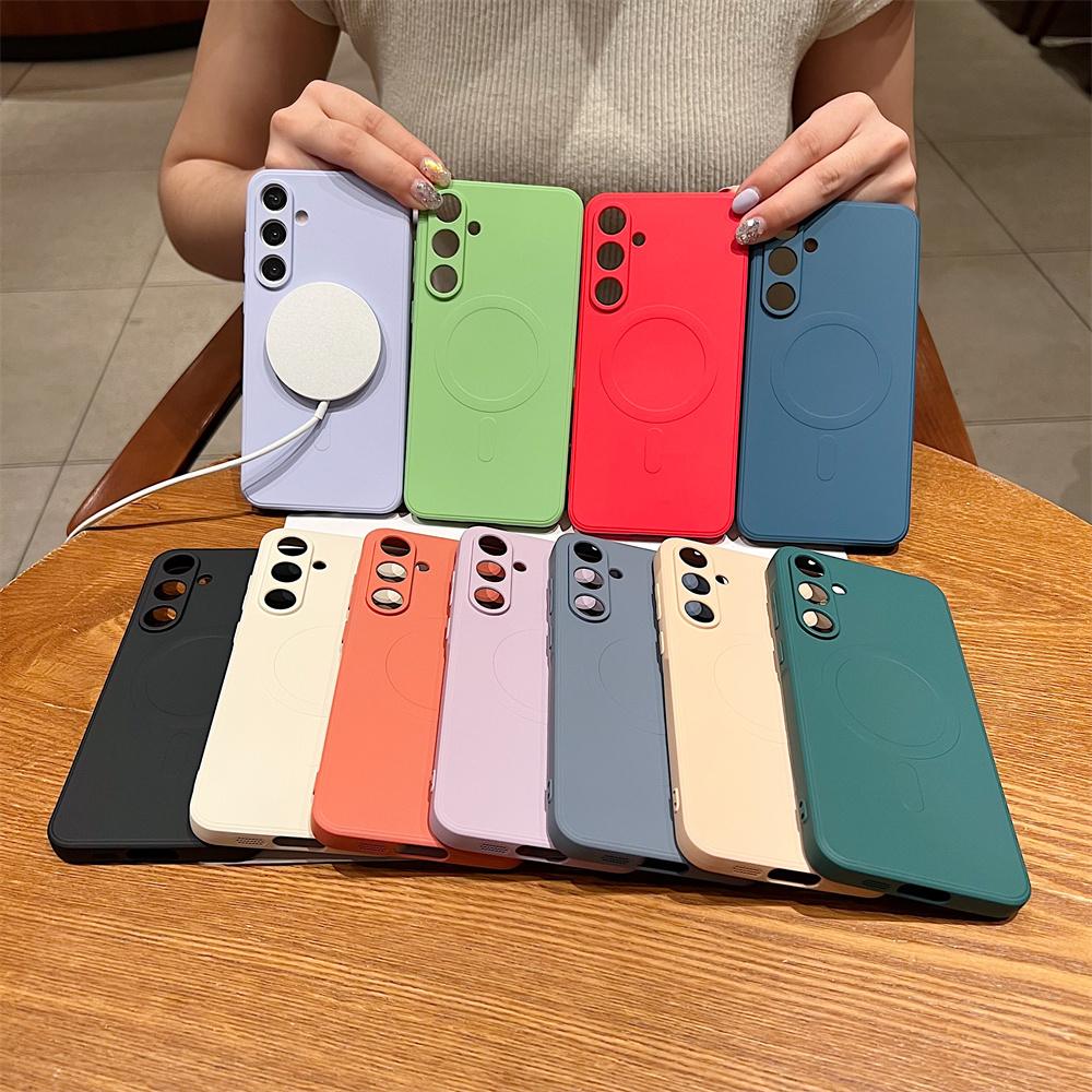 Fashion Colorful Silicone Magnetic Phone Case for Samsung Galaxy A57 A37 A27 A17 A07 A56 A16 A36 A26 A55 A35 A15 Wireless Charge Camera Protect Cover