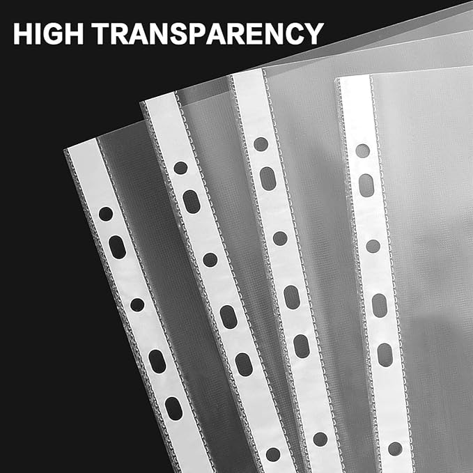 100 Pack A4 Clear Sheet Protectors, 11 Holes Heavy Duty Binder Pockets, 0.065mm Thickness Document Sleeves